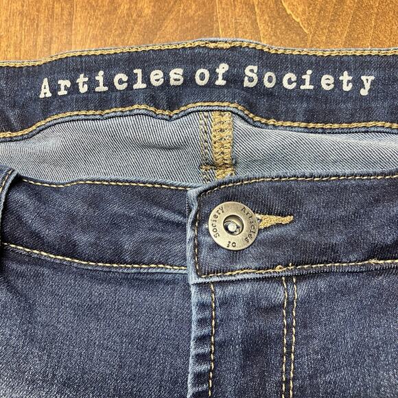 Articles of Society Jeans Womens 31 Dark Wash Blue Denim Raw Hem Stretch Skinny - Picture 4 of 16